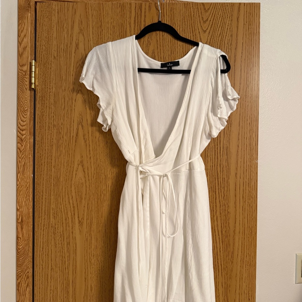 Lulu's Ivory Wrap Mini Dress with Tie Waist